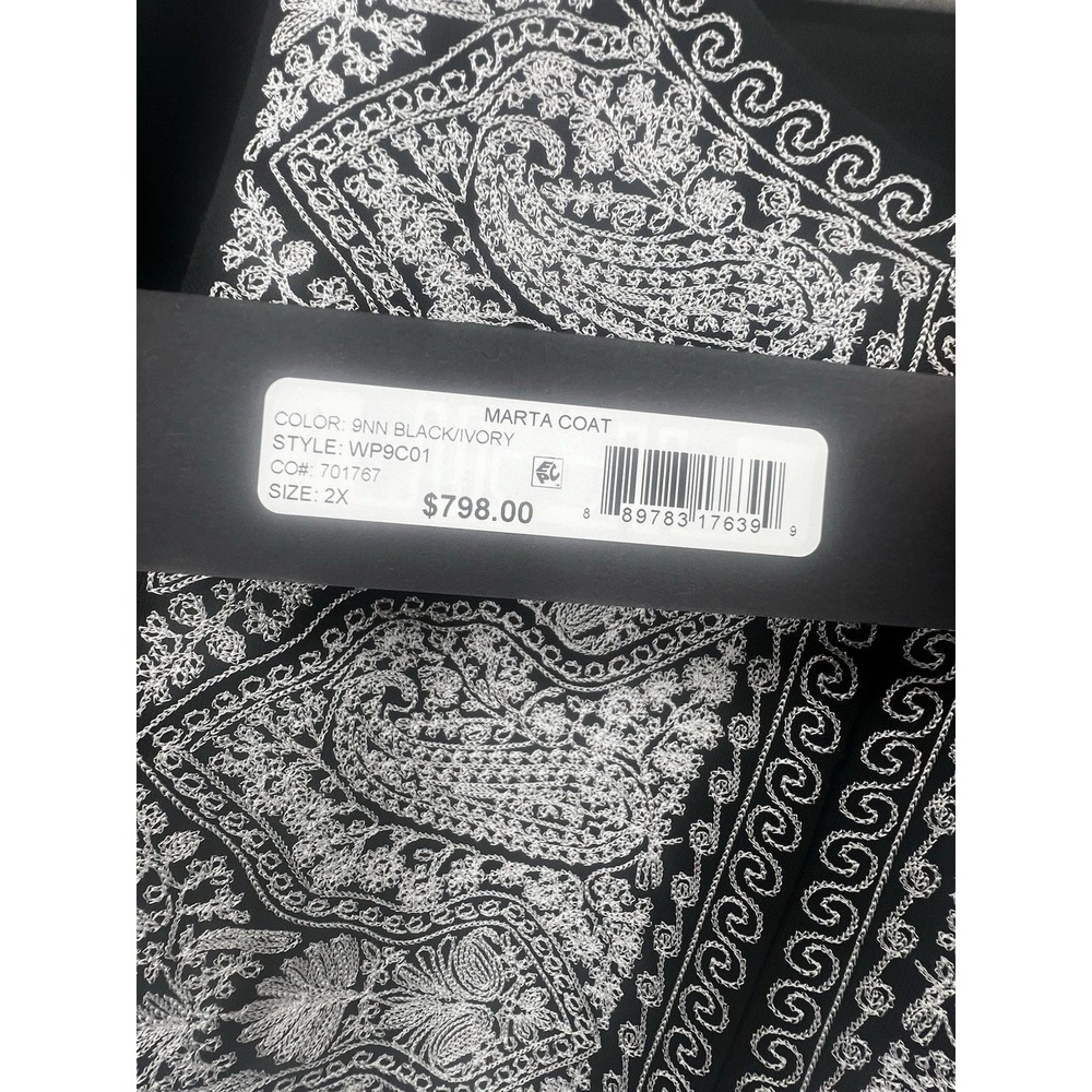 NWT Kobi Halperin Marta Coat Womens 2X Black Ivory Embroidered Paisley Topper - Picture 4 of 12